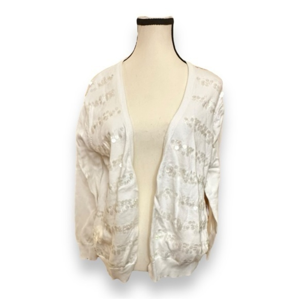 Women’s Vintage Torrid 2 White Striped Sequin Long Sleeve Cardigan 100% Cotton